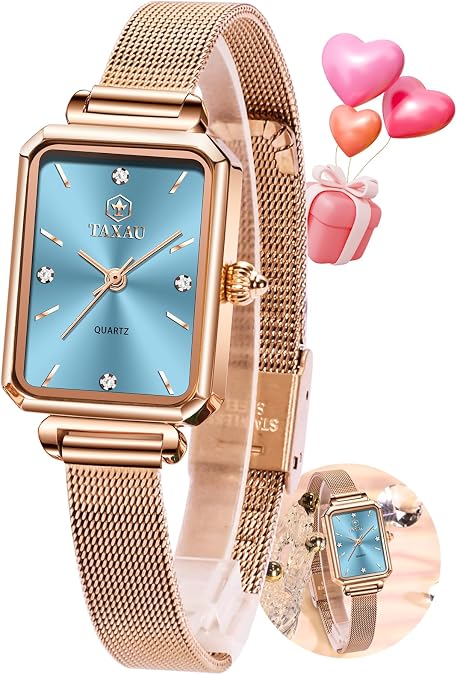 Taxau Two Tone Watches for Women Small Dial Womens Watch Ladies Stainless Steel Waterproof Easy Read Womens Watch with Date Dress Analog Quartz Women Wrist Watches Reloj para Mujer Silver/Blue Dail