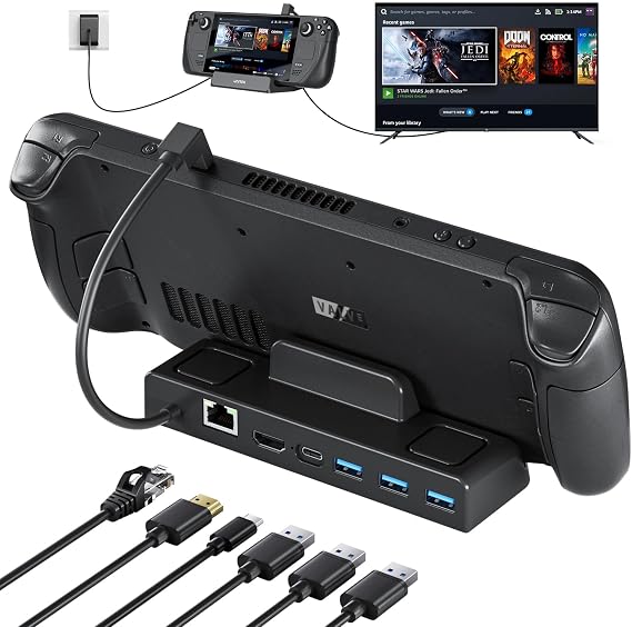 Unitek Steam Deck Dock 6 in 1 Steam Deck Docking Station with HDMI 2.0 4K@60Hz, Gigabit Ethernet, 3 USB 3.0, PD 3.0 Full Speed Charging for Valve Stream Deck