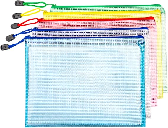 A4 Zip Wallets 5Pcs, Mesh Zip Bags, Plastic Wallets A4 Zip Folders