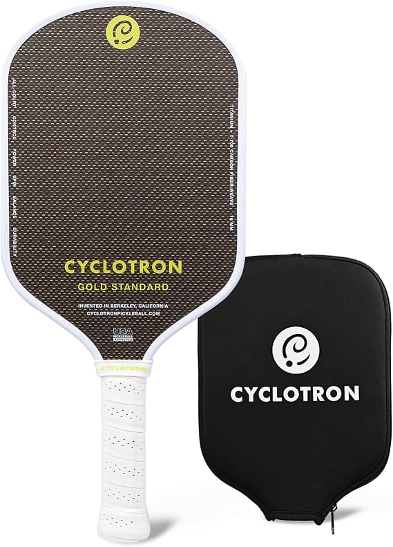 CYCLOTRON Gold Standard Pickleball Paddle - Real Aerospace Titanium Mesh & T700 Raw Carbon Fiber Surface for Massive Spin - Thermoformed 16mm Core, Elongated Hybrid Shape for 4.0+ Players