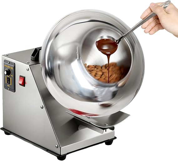 sugar coating machine, chocolate coater, 9-speed adjustable, 1-4KG/H, With heating function, Peanut Coating Machine, For drying, polishing, and tablet coating. 110V-UpgradedRibType