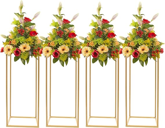 4Pcs Flower Stand for Wedding 23.62inch Gold Stands for Centerpieces Gold Flower Stand Centerpiece Wedding Centerpiece Stand Flower Column Stand for Wedding Home Party Decorations