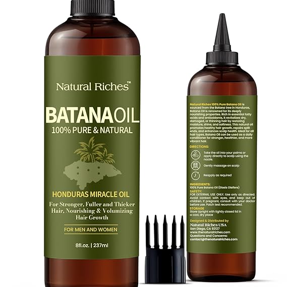 Natural Riches Unrefined Organic Batana Oil, 8 fl oz, 100% Pure & Natural, Cold pressed Honduras Miracle Oil for Hair Growth.