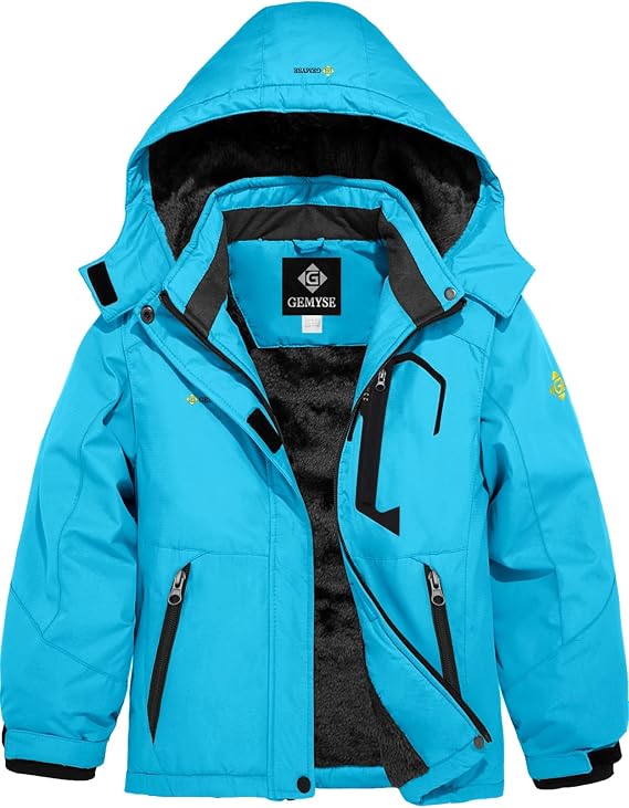 GEMYSE Girl's Waterproof Ski Snow Jacket Fleece Windproof Winter Jacket with Hood