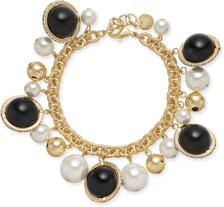 Charter Club Gold-Tone Pave, Imitation Pearl & Bead Shaky Link Bracelet
