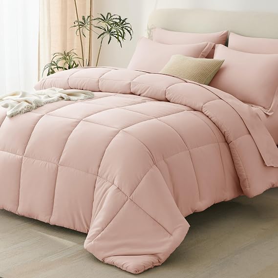 CozyLux Queen Comforter Set, 7-Piece Bed in a Bag, Blush Pink