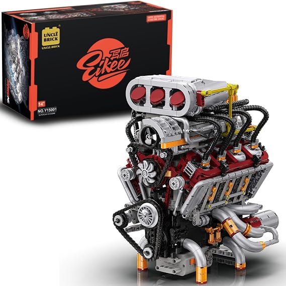 UNCLE BRICK V8 Engine Building Block Set,Mini V8 Engine Kits that Runs,Collectible Set for Adults,Model Engine Gift for Adults,Home or Office Decor Sets for Boys 8-14(2347PCS)