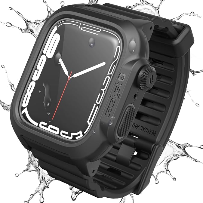 Catalyst Waterproof Case for Apple Watch Series 9/8/7 45mm Case with Silicone Band, Waterproof up to 330ft, Shockproof Against Shocks & Drops up to 6.6ft, Microfiber Cloth Included