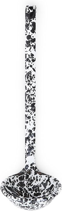 Enamelware Ladle, 12 inch, Black/White Splatter