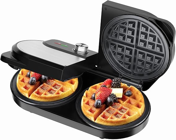 YASHE Double Waffle Maker, 6-Inch Belgian Waffle Iron, Stainless Steel