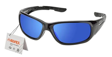 Elvex Delta Plus RSG100 Impact Sunglasses, Black Frame/Blue Mirror Lens, unisex