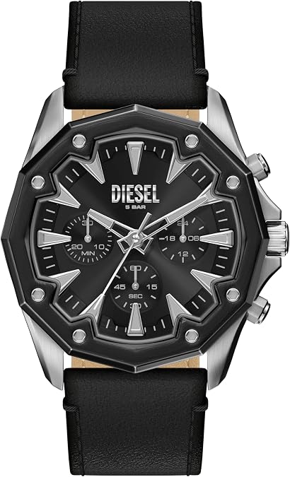 Diesel Men's Stinger Chronograph Black Leather Watch (Model: DZ4710)