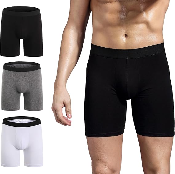 ZLYC Men's Long Leg Cotton Boxer Shorts Underwear