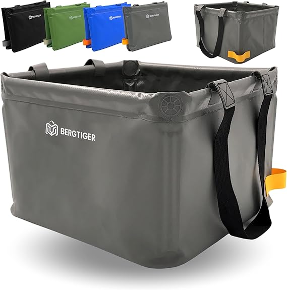 Folding Bowl Camping 18/22/26 L with Extra Handle I Foldable Outdoor Washing Bowl & Sink I Washing Bowl Foldable for Washing I Robust Camping Accessories (Anthracite Grey/Yellow - 26 Litres)
