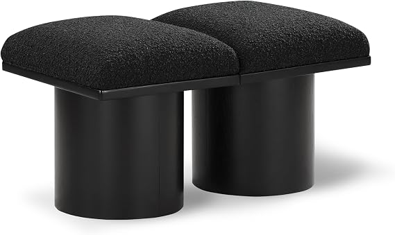 Meridian Furniture 466Black-2B Pavilion Collection Art Deco Bench with Rich Black Boucle Fabric and Black Finished Oak Veneer, 31" W x 18" D x 17.5" H,