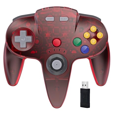 KIWITATA Wireless N64 USB Controller for Switch Games, 2.4ghz Rechargeable Remote Wireless Joystick Game Controller for Switch/Switch 2, MAC, Windows PC & Raspberry Pi Clear Red