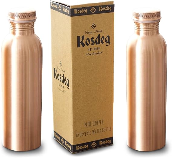 Kosdeg Copper Water Bottle 2Pack 34 Oz Extra Large - A Leak Proof Ayurvedic Copper Vessel - Drink More Water, Lower Your Sugar Intake And Enjoy The Health Benefits Immediately