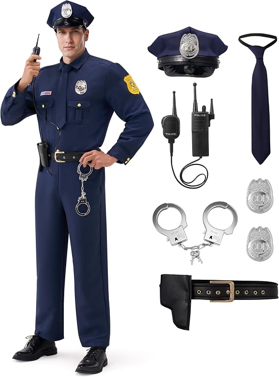 Spooktacular Creations Halloween Cop Costume Men, Blue Police Costume for Cop Adult Halloween Costume Cosplay Party
