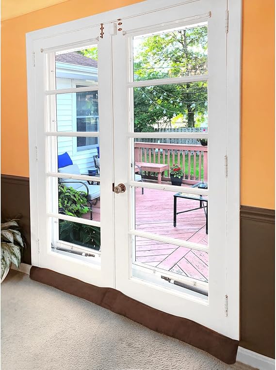Home District French Door Draft Stopper - Weighted Under Door Draft Blocker, Apartment Noise Blocker, Window Draft Dodger, Winter Door Insulation Strip - 60 Inches Long - Light Brown