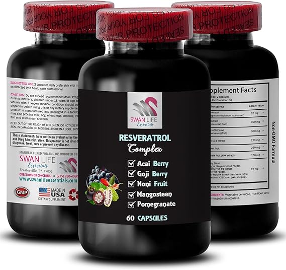 Berry Antioxidants - RESVERATROL COMLEX - Nutrient Boost, Whole Fruit, Noni Power, Energizing Support, Pomegranate Energy, Refreshing Blend, Balanced Nutrition, Daily Support 1 Bottle 60 Capsules