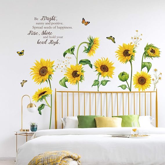 decalmile Sunflower Butterfly Garden Flower TV Wall Decals Stickers