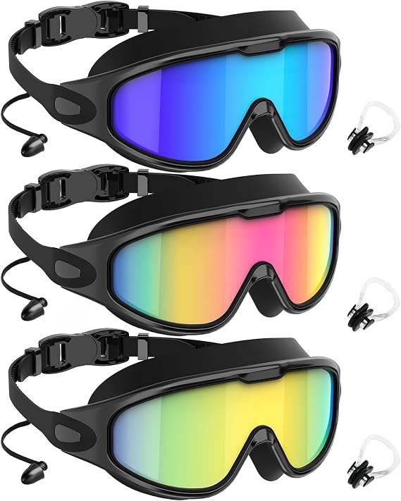 NSSIW Swim Goggles,Anti-Fog UV 180Clear View Swimming Goggles,3 Pack Goggles Swimming Adult Men Women Youth