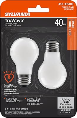 Sylvania LED TruWave Natural Series Ceiling Fan  Fixture Light Bulb, 40W A15 Soft White Medium Base, Dimmable, Frosted - 2 Pack