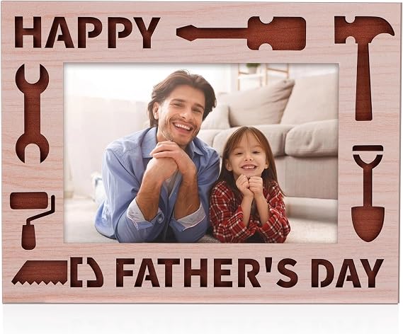 WaaHome Father Day Picture Frame Happy Fathers Day Gift for Dad from Daughter Son Kids, Wood Dad Photo Frame Gifts for Dad New Dad Father Grandpa Papa Grandfather