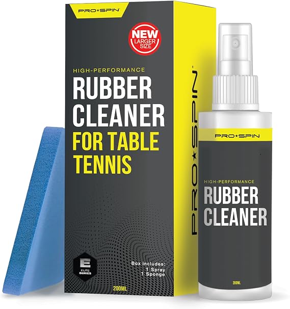 PRO-SPIN Table Tennis Rubber Cleaning Kit - Ping Pong Paddle Cleaner | 200ml Rubber Cleaner & Sponge Included | Eliminate Dirt & Dust | Optimal Spin & Control | Preserve Rubber (1-Pack)