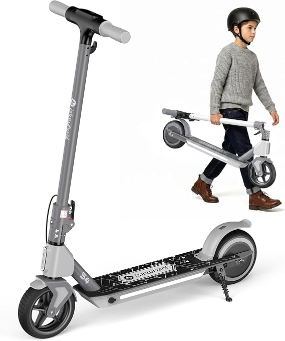 isinwheel S4 Electric Scooter for Kids Ages 6-14, 200W Foldable Kids Electric Scooter with 3 Speeds (5/8/12 Mph), LED Display, Colorful Lights, Gift for Kid