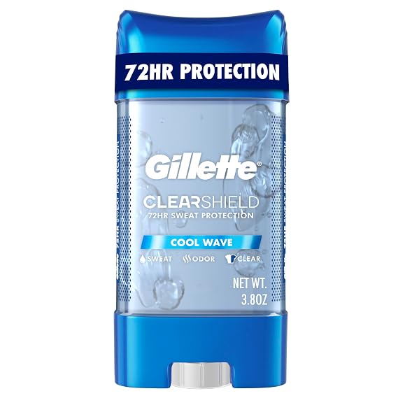 Gillette Antiperspirant and Deodorant for Men, 72hr Instant Sweat & Odor Protection, Long Lasting Freshness & Protection, Anti-White Mark Technology, Clear Gel, Cool Wave Scent, 3.8 oz
