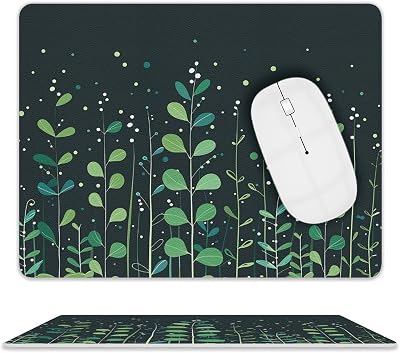 Green Plant Plane Mouse Pad Ultra-Thin, Waterproof Leather Gaming Mousepad, Durable Non-Slip Mouse Pads for Office, PC, Laptop, 10 X 8