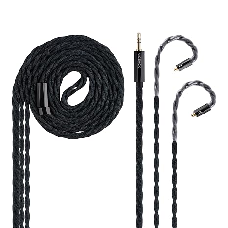 NICEHCK MeetEva IEM Cable, Silver Plated Copper Alloy Earbuds Upgrade Cords, Silver Plated OFC in Ear Monitor Cables for Audiophile Musician Replacement Cord (3.5mm with MMCX)
