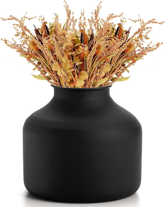 Goaste Metal Matte Flower Vase, Black Vases for Flowers, 6.5 Inch Tall Iron Frosted Flower Arranging Vase for Table Centerpiece, Home, Shelf, Office, Garden Decor, Black