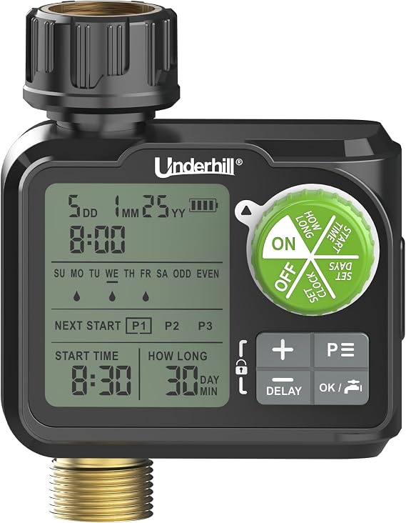 Underhill AquaZone Digital Hose Timer Automatic Garden Water Timer with LCD Display, Programmable Irrigation Controller for Sprinklers, Drip Systems & Garden Hose Faucets
