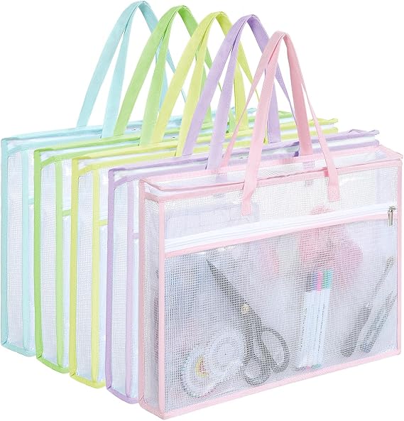 Qozary 5 Pcs Sew Project Bags for Quilting-A3 Sewing Craft Organizer Storage with Full-Zip & Handle, Needlepoint Project Bag for Embroidery, Knitting, Stitching, Cross Stitch and Crochet, Artworks