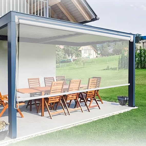 Clear Roller Blinds, Waterproof Roller Shade, Roll Up Blind for Outdoor Pergola Patio, Cordless HD Roll Up Shades Insulated Soft Vinyl Partition Custom Size