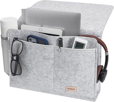 HYNESS Bedside Caddy,Bedside Storage Organizer,Hanging Storage Organizer,Sofa Felt Bedside Pocket,Under Mattress Holder Bag for Magazine,Ipad,Tablet,Remotes 13.5  3.6  9.4inch, light gray