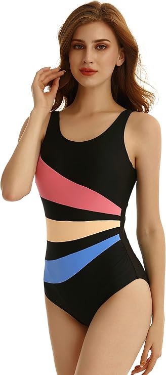 Wonwens Scoopback One Piece Swimsuit with Foam Cups and Tummy Control Plus Size Bathing Suits Vintage Push Up Monokinis