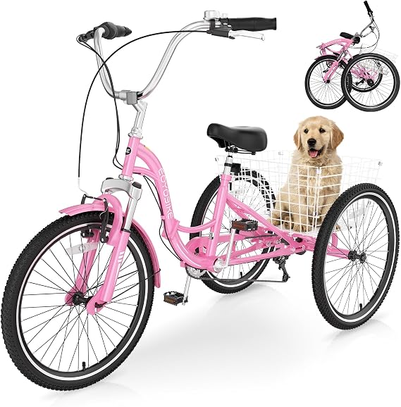 Adult Folding Tricycles, 7 Speed Folding Adult Trikes, 20/24/26 inch 3 Wheels Bikes with Low Step-Through, Large Basket, Foldable Tricycle for Adults, Women, Men, Seniors