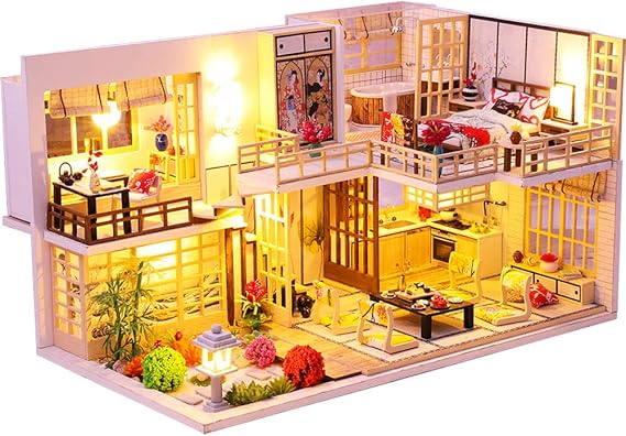 Roroom DIY Miniature and Furniture Dollhouse Kit,Mini 3D Wooden Doll House Craft Model Japanese Style with Dust Cover and Music Movement,Creative Room Idea for Valentine's Day Birthday Gift(M030)