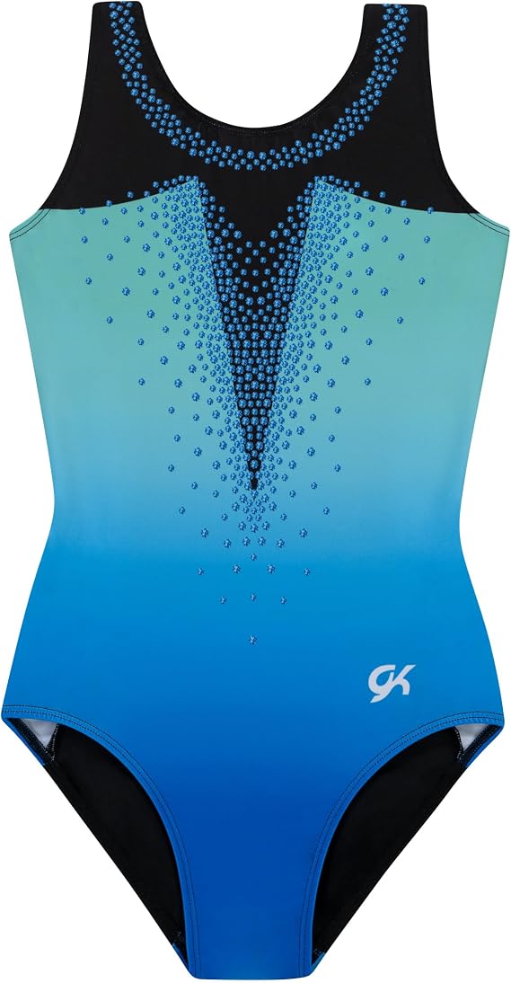 GK Girls Dazzling Diamonds Gymnastics Leotard - Dance Costume with Matching Scrunchie for Toddlers, Children, Juniors (