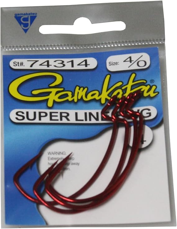 Gamakatsu Superline Offset Extra Wide Gap Worm Hook, 2/0, Black, 5 Pack
