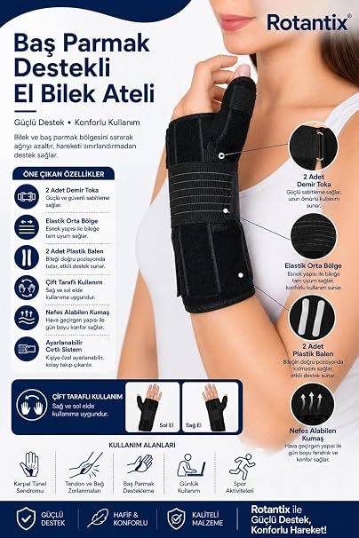 Baş Parmak Destekli El Bilek Ateli Siyah Standart
