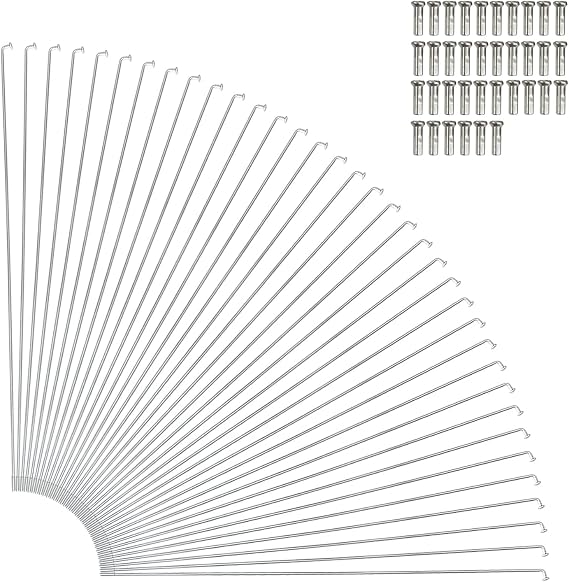 36 Pcs 14G J Bend Bicycle Spokes Silver Steel Bike Spokes with 36 Brass Nipples -(70mm-309mm)