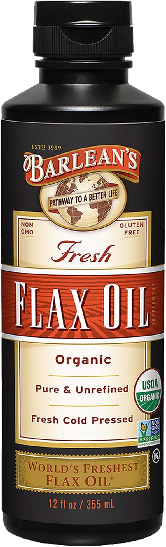 Barlean's Organic Flaxseed Oil, 7640mg ALA Omega-3, Cold-Pressed, 12oz