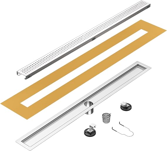 36 inch Linear Shower Drain with Square Hole Pattern Grate Cover