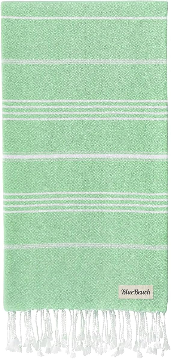 Blue Beach Turkish Towel - 100x180cm Large Turkish Hammam Peshtemal Towel - Super Absorbent, Quick Dry, Sand Free, Lightweight, Compact Towels for Swimming, Bath, Gym, Sauna and Travel (Apple Green)