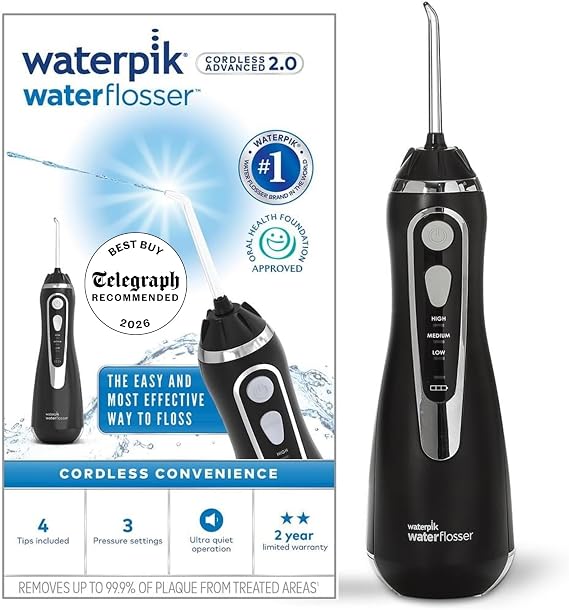 Waterpik Water Flosser Cordless Advanced, Plaque Remover for Teeth, Black
