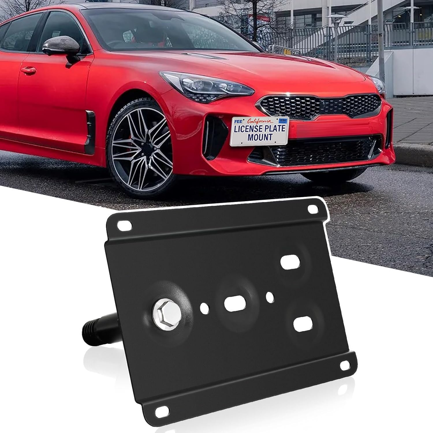 Durable Front License Plate Holder Compatible with 2018-up Kia Stinger No Drill Tow Hook License Plate Bracket, Heavy Duty Car Number Frame with Anti-Theft Mounting Screws